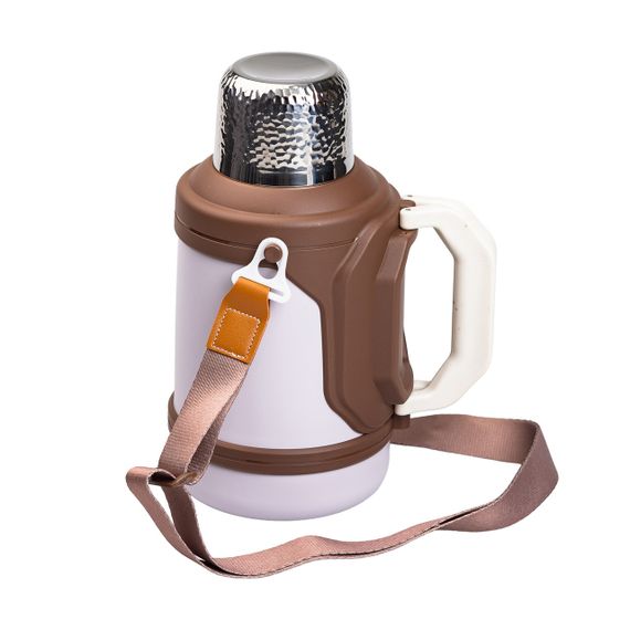 Термос Vacuum Cup 1.5 літра з ремінцем і складною ручкою коричневий | Зображення 2