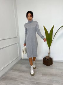 Женское теплое платье миди из двухсторонней ангоры VE004 размер 48/50, цвет серый