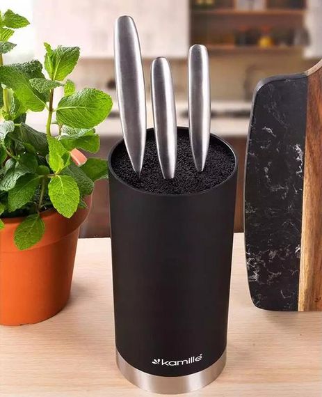 Підставка Kamille Black&Silver, колода для ножів Ø11х22см з поліпропіленовим наповнювачем | Зображення 1