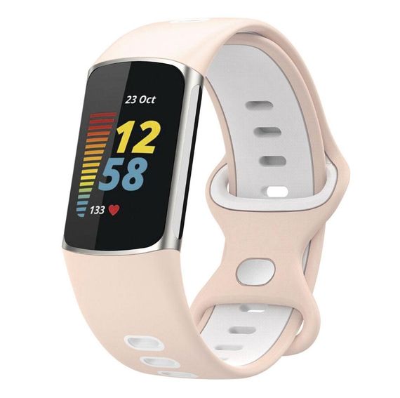 Силіконовий ремінець Primolux Sport для фітнес браслета Fitbit Charge 5 / Charge 6 - Pink&White / розмір М | Зображення 2