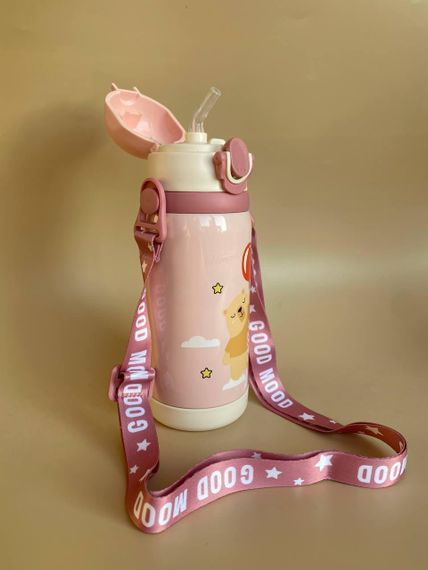 Термос дитячий для напоїв з трубочкою 450мл Рожевий + щіточка в подарунок | Зображення 9