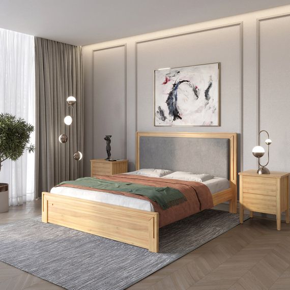 Полуторне дерев&#039;яне ліжко Mebigrand Торонто Т4 Горіх світлий/Аляска 93 (сірий) 120х190 см (MBG-9313)