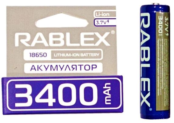 Літій-іонний акумулятор із захистом Rablex 3400 mAh 18650 (Li-ion) 3,7 V Original | Зображення 3