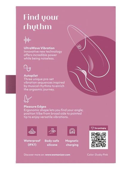 Мінівібратор Womanizer Vibe Dusky Pink, 3 авторежими + 10 рівнів інтенсивності Sex Aura | Зображення 9
