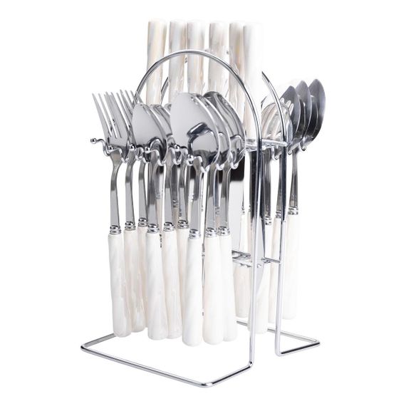 Набір столових приборів на підставці 24 предмети столовий набір на 6 персон Білий зі сріблом HP-20-50