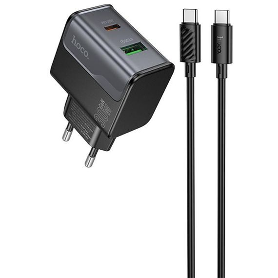 МЗП Hoco CS73A Star Speed PD30W+QC3.0 (1USB-A/1C) + кабель Type-C to Type-C Midnight Black