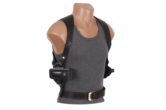 Кобура Форт-12 оперативна  поясна двостороння з чохлом під магазин чорна шкіра | Зображення 1