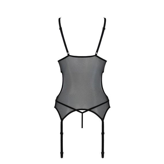 Корсет із підв’язками та ажурним ліфом Christa Corset black L/XL — Passion, стрінги в комплекті | Зображення 5
