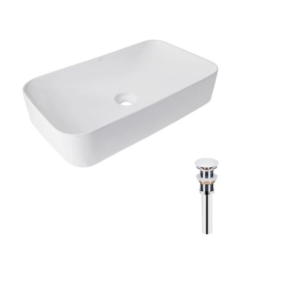 Комплект Qtap Tern: Раковина накладная прамоугольная 610x350x135 мм WHITE + Донный клапан PU02