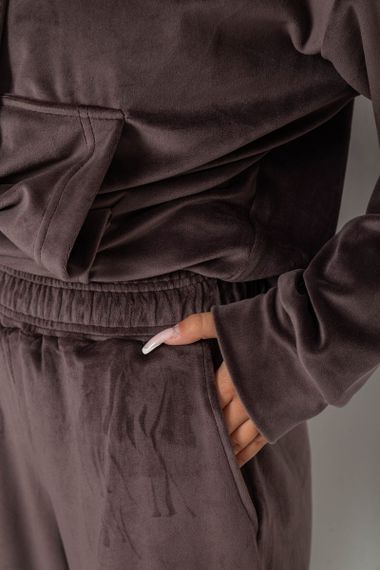 Спортивный костюм женский велюровый свободного кроя, цвет коричневый, 241R2001-20 | Зображення 4