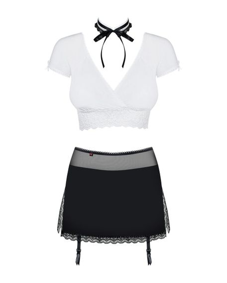 Еротичний костюм секретарки Obsessive Secretary suit 5pcs black L/XL, чорно-білий, топ, спідниця, ст | Зображення 4