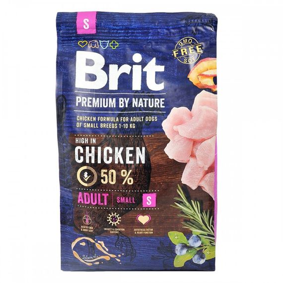 Корм сухий Brit Premium Dog Adult S для дорослих собак дрібних порід вагою 1-10 кг з куркою 3 кг | Зображення 2