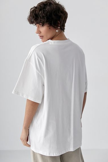 Футболка вільного фасону  із принтом авто - білий цвет, ONE SIZE (є розміри) | Зображення 1