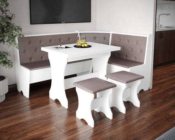 Куток кухонний зі столом та 2 табуретки 114х154 см Mebel-Service Тканина Bonus nova 4 Coffee ДСП Білий