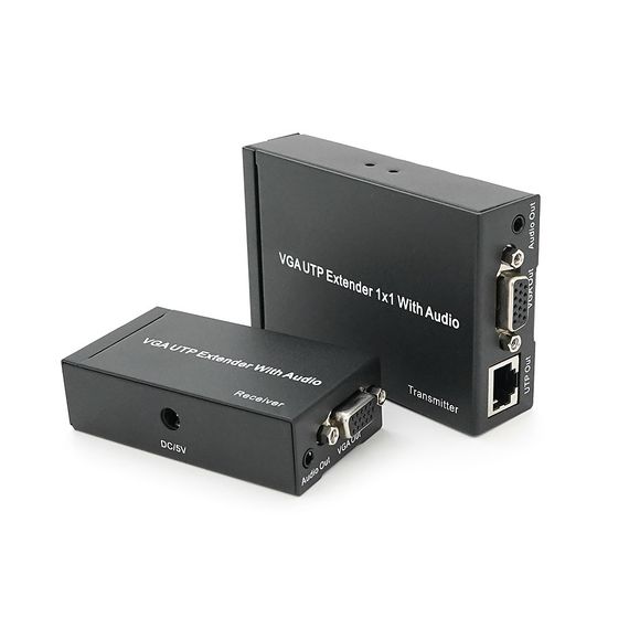 Активний подовжувач VGA сигналу до 300m по витій парі Cat5e / 6e, 1080P, Black, BOX