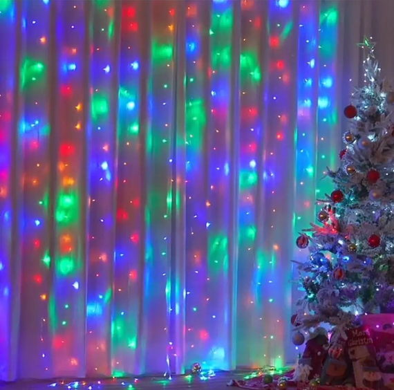 Праздничная гирлянда занавес "Штора" на окно 200LED 3х2м Мультицветная цвет диодов Мульти USB | Зображення 2