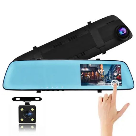 Автомобільний відеореєстратор-дзеркало L-9003 4,3" TOUCH SCREEN 2 камери 1080P Full HD | Зображення 4