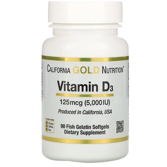 Вітамін D California Gold Nutrition Vitamin D3 5000 IU 90 Fish Softgels