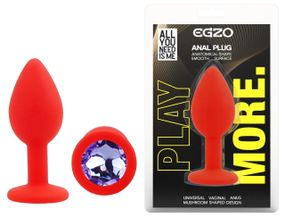 Анальная пробка EGZO Red Round Plug S с кристаллом, красная из гладкого силикона Sex Aura