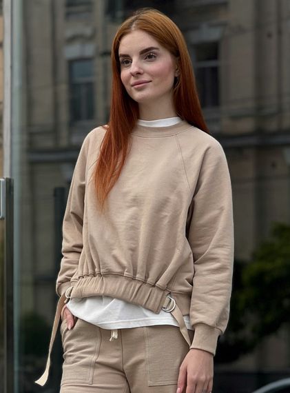 Світшот жіночий з оригінальним кроєм бежевого кольору, XL | Зображення 1
