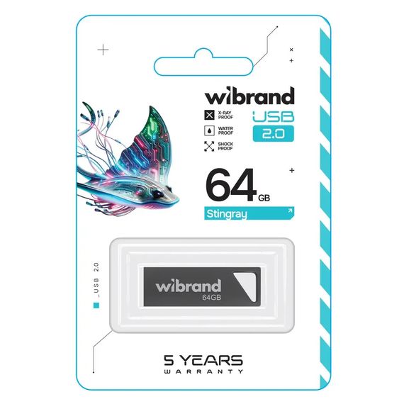 USB флеш накопичувач Wibrand 64GB Stingray Grey USB 2.0 (WI2.0/ST64U5G) | Зображення 1