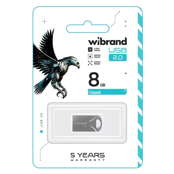 USB флеш накопичувач Wibrand 8GB Hawk Silver USB 2.0 (WI2.0/HA8M1S) | Зображення 1