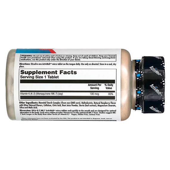 Комплекс Витамин D3+K2 KAL K-2 MK-7 ActivMelt 100 mcg 60 Micro Tablets Raspberry | Зображення 1