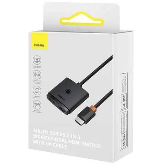 Переходник HUB Baseus AirJoy Series 2in1 HDMI to HDMI/HDMI (B01331105) Cluster Black | Зображення 1
