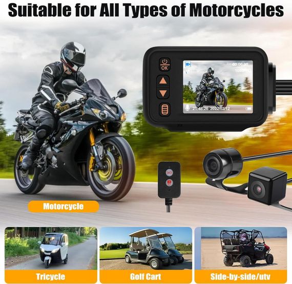 Видеорегистратор для мотоцикла водонепроницаемый 2 камеры передняя и задняя, ночное видение, G-Sensor DVR мото | Зображення 6