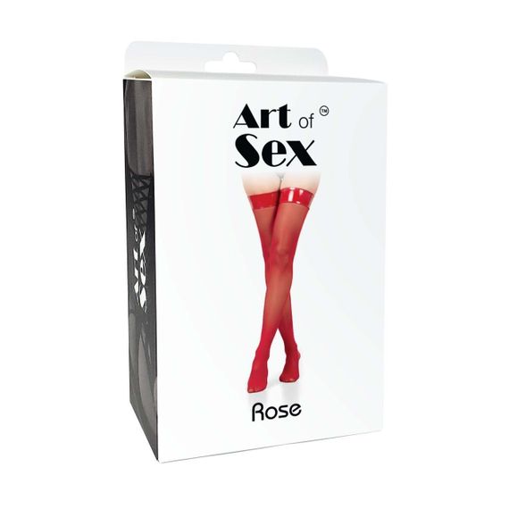 Панчохи в дрібну сітку з лакованою коронкою Art of Sex - Rose, колір червоний, S Sex Aura | Зображення 2