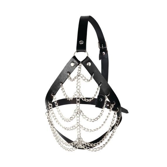Маска з ланцюгами Art of Sex - Devon, натуральна шкіра, колір чорний | Зображення 1