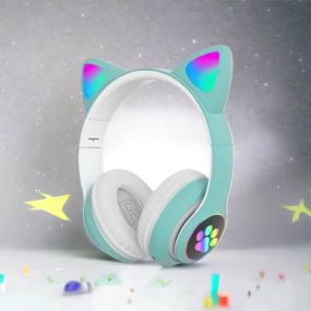 Дитячі аудіо навушники CAT STN-28 зелені, Бездротові навушники cat ear, Навушники для HI-706 дітей бездротові