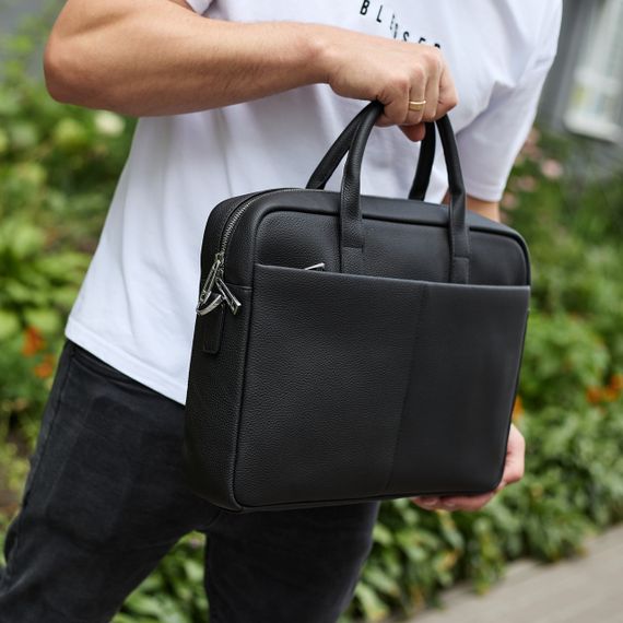 Мужской портфель на плечо 38х28х8.5, офисный кожаный мессенджер, мужская деловая сумка для города, черная | Зображення 8