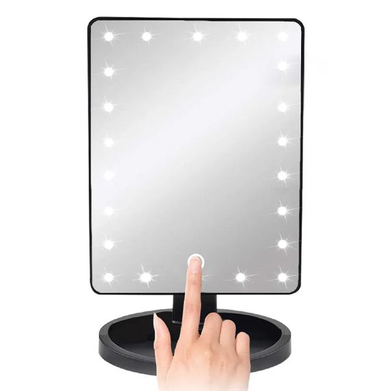 Дзеркало для макіяжу з підсвіткою (22x17 см), на батарейках та від USB, NJ-230, Чорне / Сенсорне настільне дзеркало | Зображення 3
