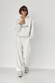 Теплий спортивний костюм з написами - світло-сірий цвет, M/L (є розміри)