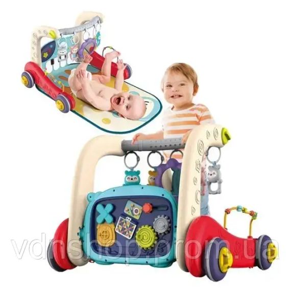 Дитячі ходунки 3в1 з музичним бізібордом, піаніно з підсвічуванням та килимком, що розвиває | Зображення 1