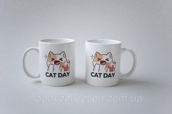 Кружка з принтом "Cat Day" 330 мл Біла | Зображення 3