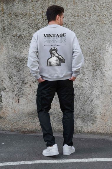 Утеплений оверсайз світшот на флісі з принтом Without Vintage Gray | Зображення 1