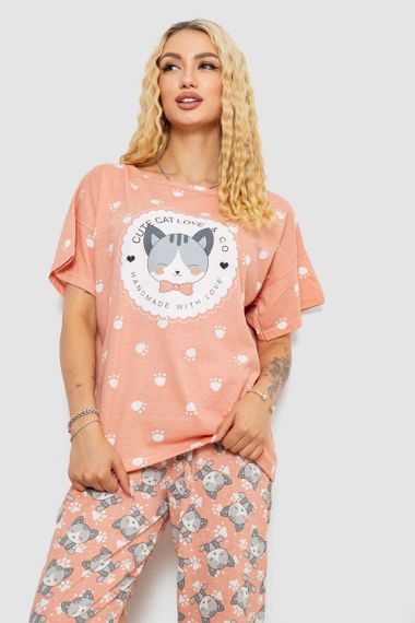 Пижама женская с принтом, цвет персиковый, 243R15448 | Зображення 1