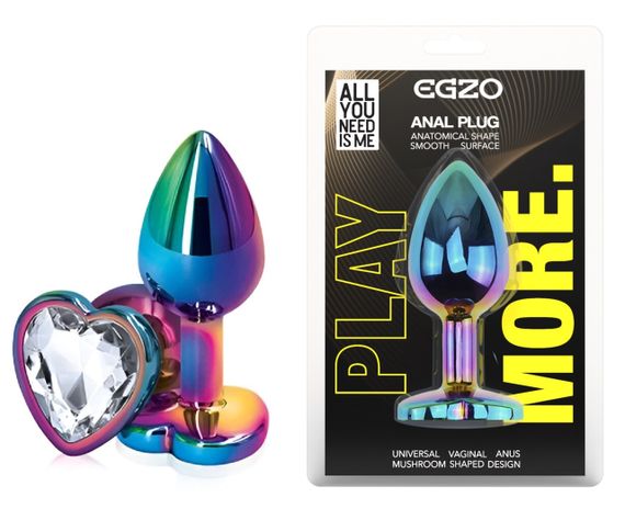 Анальна пробка з кристалом EGZO - Multicolor Heart Plug Clear size S Sex Aura