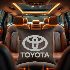 Авто Подушка з вишивкою логотипу марки Тойота Toyota коричневий автомобілісту 00183
