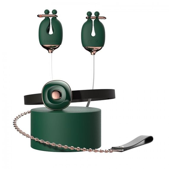 Набір затискачі для сосків з вібрацією та нашийник з повідцем Qingnan No.2, зелений sexstyle