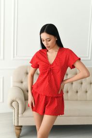 Жіноча піжама віскоза Flowers червоний горох р.S 373639