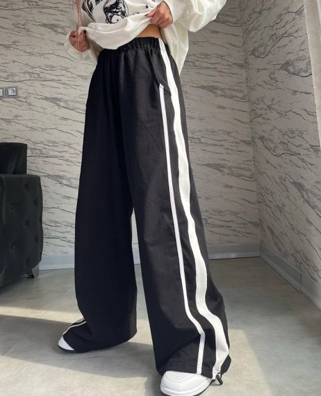 Женские широкие брюки джоггеры триоктажные с лампасами GF189 цвет черный, размер 42/44 | Зображення 2
