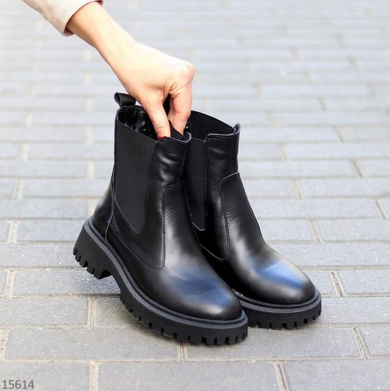 Стильні чорні шкіряні зимові чолсі черевики низький хід | Зображення 7