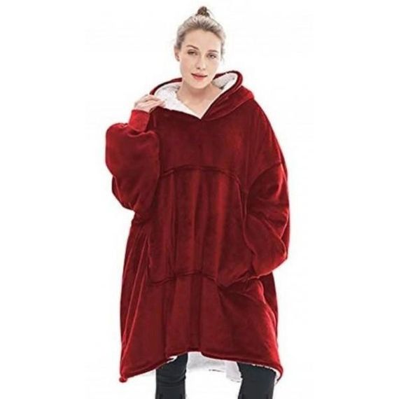 Плед толстовка с капюшоном и рукавами Huggle Hoodie оверсайз. JW-661 Цвет: красный | Зображення 7