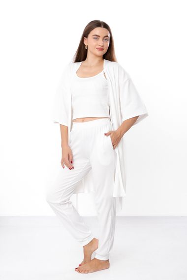 Домашній комплект жіночий (халат+топ+штани з кишенями) однотонний Носи своє 44 Молочний (p-17975-212171) | Зображення 3