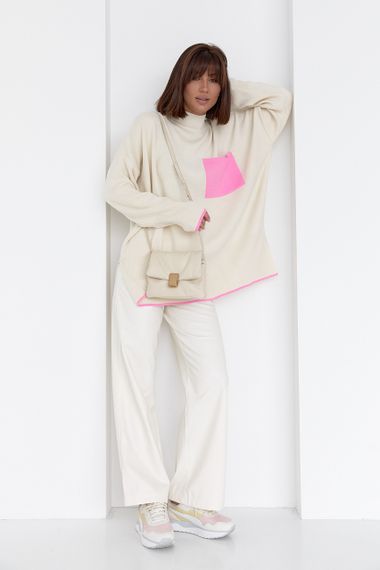 Женская кофта oversize с карманом на груди кремовый цвет M | Зображення 2