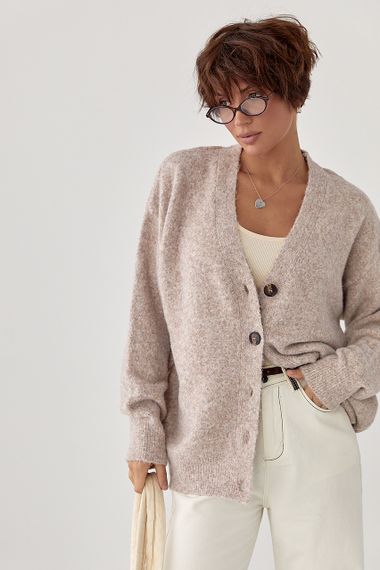 В'язаний вільний кардиган на ґудзиках - кавовий цвет, ONE SIZE (є розміри)