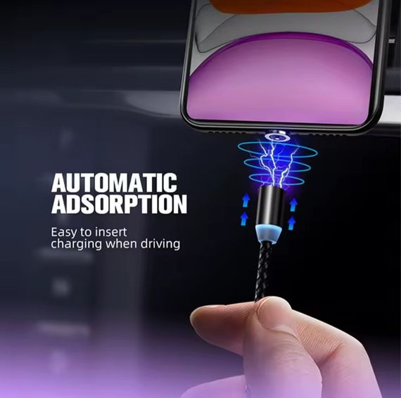 Магнитный кабель 3-в-1 с поддержкой быстрой зарядки 2А с коннекторами Lightning, Micro-USB, Type-C. 1 метр | Зображення 2